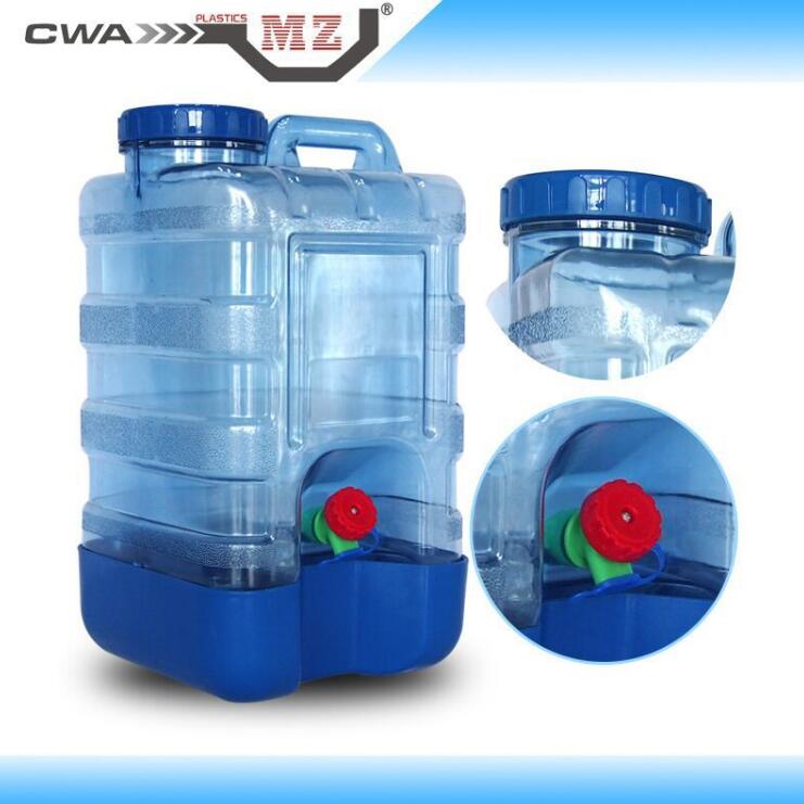 食品级塑料PC透明饮水桶大口带水龙头车载户外15升储水桶